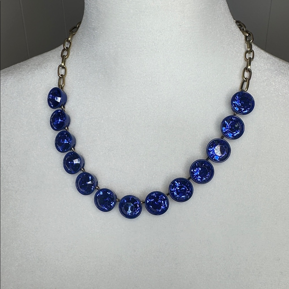 Vintage J. Crew Cobalt Blue Brûlée Faceted Bezel Set Collar Rhinestone Necklace - Picture 7 of 12